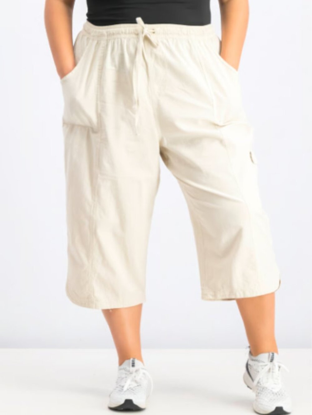 Karen Scott Edna Comfort Waist Cargo Capri Pants - Beige/Stonewall